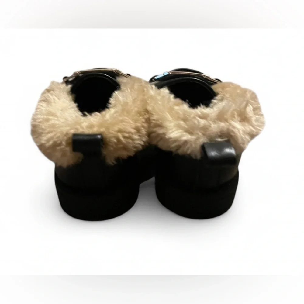GAP Black Faux-Fur Lined Baby Walker Loafers with Gold Accent